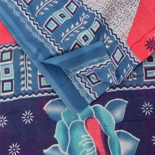 Sanskriti Vintage Sarees Blue/Red 100 Pure Cotton Printed Sari 5Yd Craft Fabric