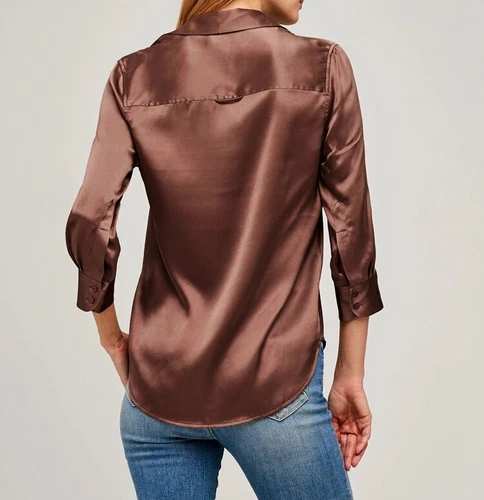 Camisa Blusa Top L'Agence Cuello en V Seda Color Sólido Manga Larga - Imagen 18 de 29