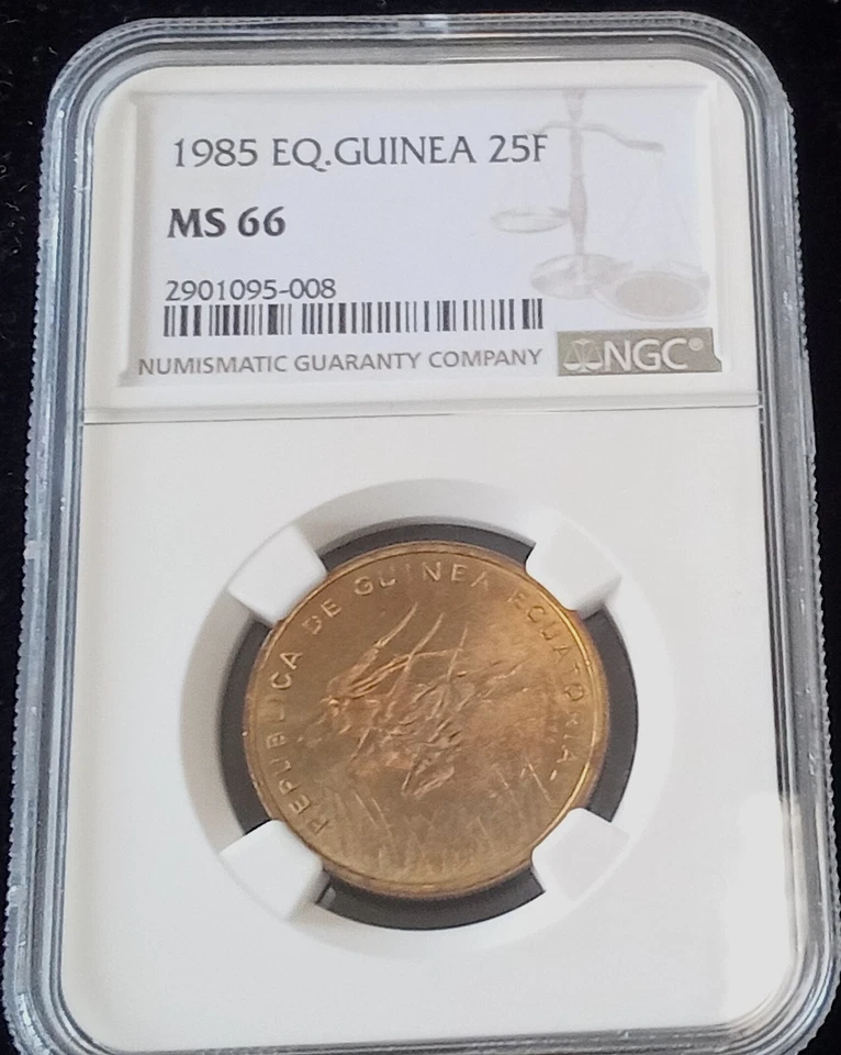 **GEM BU MS66 TOP POP** 1985 Equatorial Guinea 25 Francos -Aluminum Bronze km#60 - Image 2 of 4