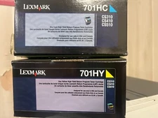 Set of 2 Genuine Lexmark High Yield Toner Cartridges 701HC,  701HY (Cyan&Yellow)