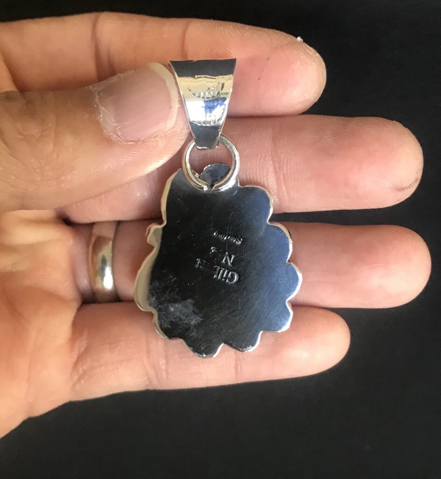 Navajo Made Royston Turquoise Sterling Silver Pendant Necklace. Signed - Image 2 of 2