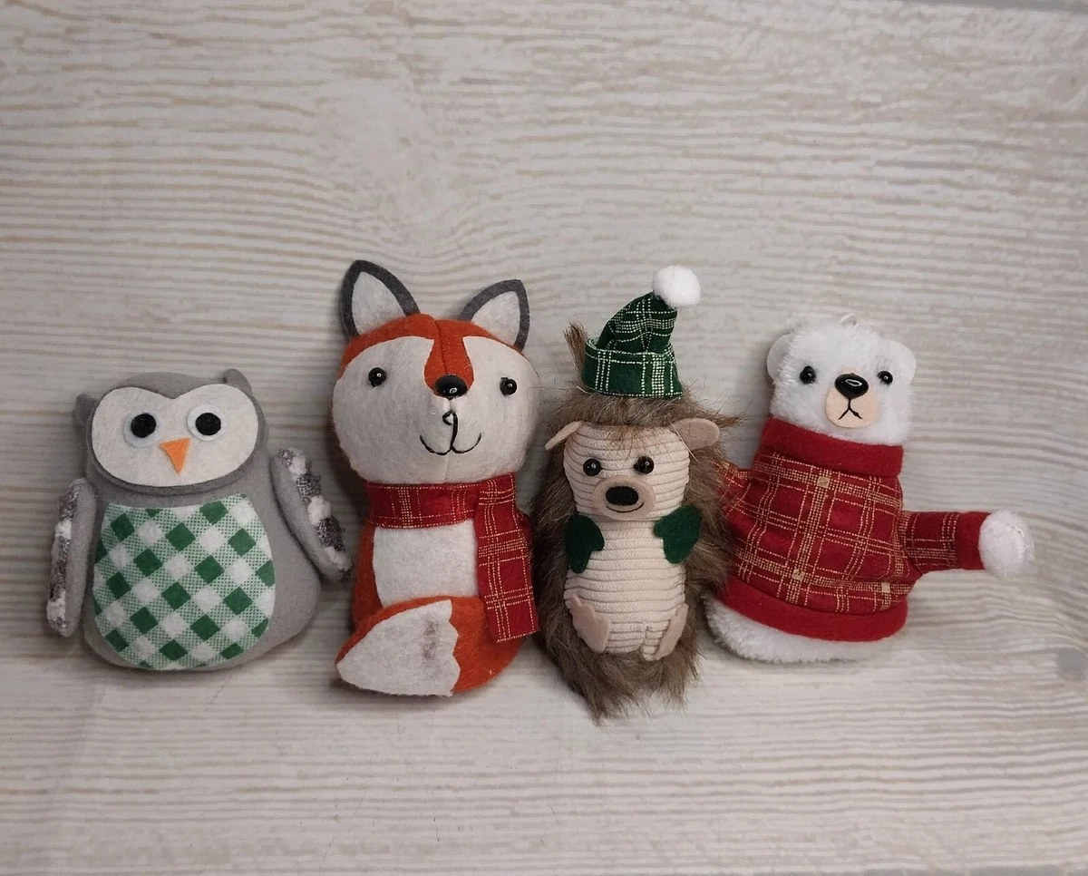 New Set of 4 Christmas Ornaments Woodland Animals Fabric Critters Plush Fox Owl