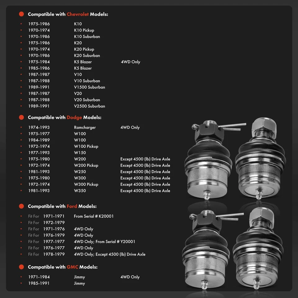 4x rótulas delanteras superiores e inferiores para Ford F-150 GMC Chevy K10 K20 Dodge W150 Foto 2 de 4