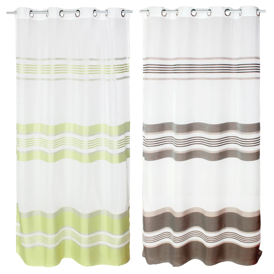 Ösen Vorhang Voile 140x245 cm Ösen Gardine transparent Grün o. Braun gestreift - Bild 1 von 3