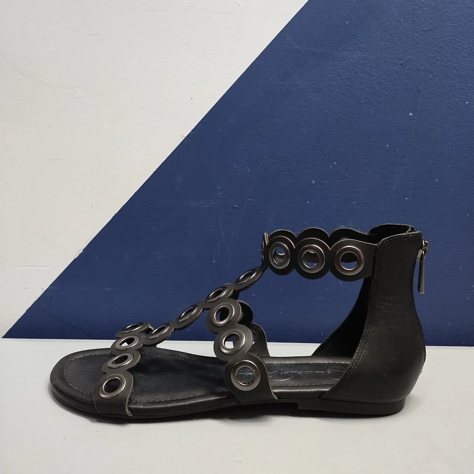 Jessica Simpson Korva Flat Gladiator Sandals Womens US 7M Black Leather Zip Back - Image 4 of 4