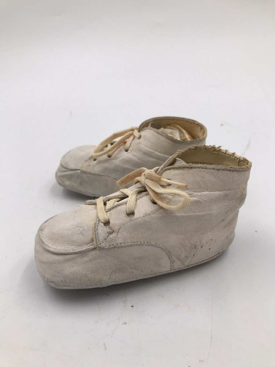 Vintage White Leather Lace Up Antique Baby Shoes E | eBay