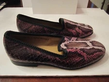 DEL TORO SNAKESKIN PRINT LEATHER VENETIAN LOAPERS SHOES - SIZE 6 - MADE IN ITALY