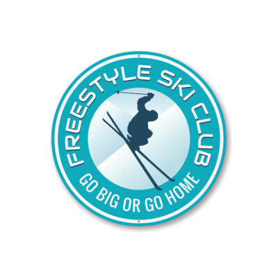 Freestyle Ski Club Ski Lodge Decorative Sign, Skier Novelty Metal Decor Sign