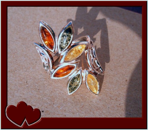 Bague Argent Sterling Moderne Avec Pierre Synthèse Ambre - Taille 58, Neuf Sans Emballage