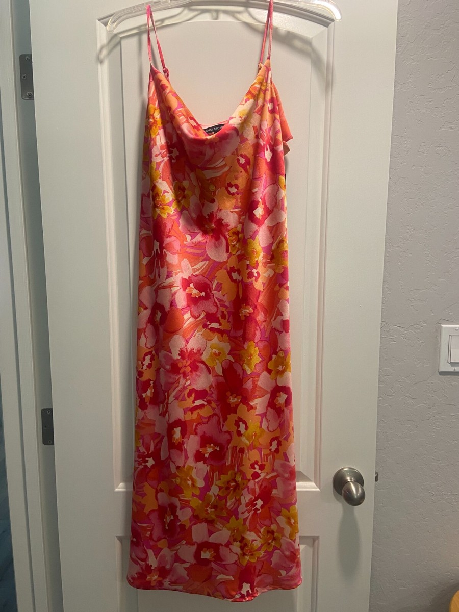 knee length dresses for ladies Pink Floral Satin Slip Midi Dress Xs / Teaberry Pink / 100% Polyester main image 1