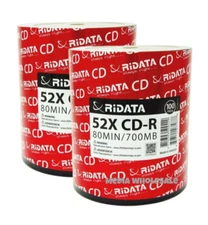 200 RIDATA 52X Blank CD-R CDR Branded Logo 700MB Recordable Media Disc 2x100pk