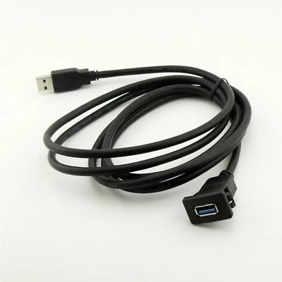 USB 3.0 A Male to Female Flush Panel Mount Cable for Car Motorcycle Dashboard 2m - Image 1 of 4