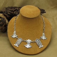 Vintage Sterling Silver Necklace with Egyptian Hieroglyphic Multi-Pendant