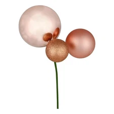 Vickerman 18" Plastic Ball Ornament Christmas Picks in Rose Gold (Set of 3)