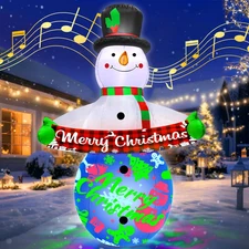 7FT Inflatable Snowman with Music & 360° Projector for Holiday Decor