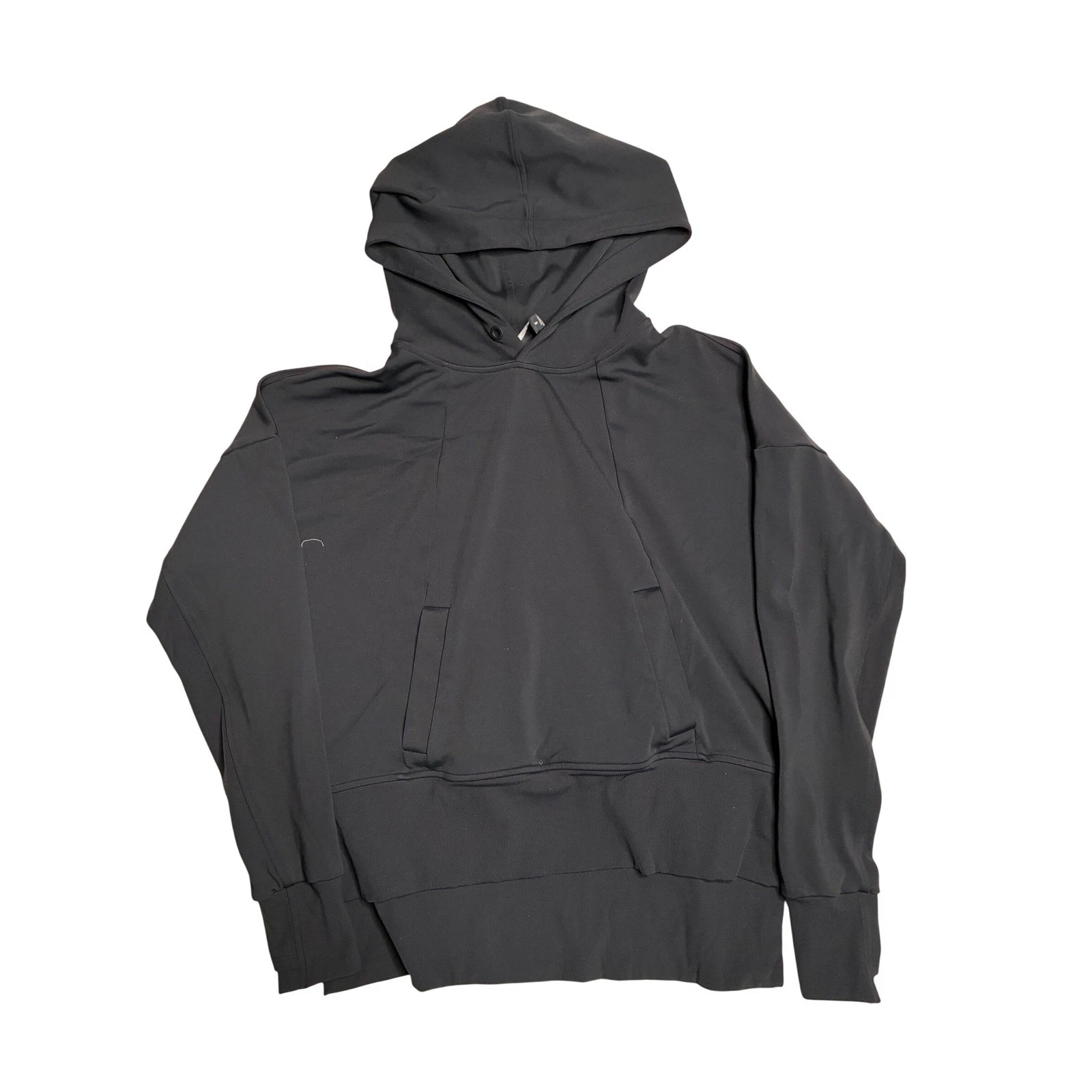 Athleta Womens Black Pullover Hoodie Sweatshirt Size S Relaxed Fit Layered Hem