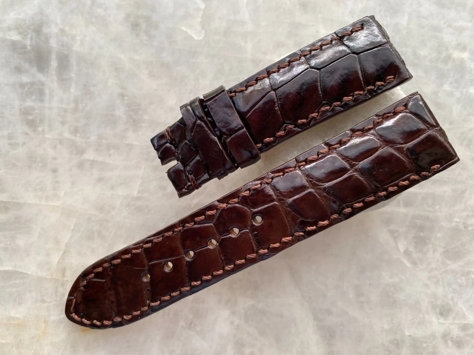 22mm/20mm Brown Alligator Crocodile Print Leather Watch Strap Band