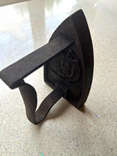Cast Iron Victorian Iron with Handle, Embossed Design, Black Metal