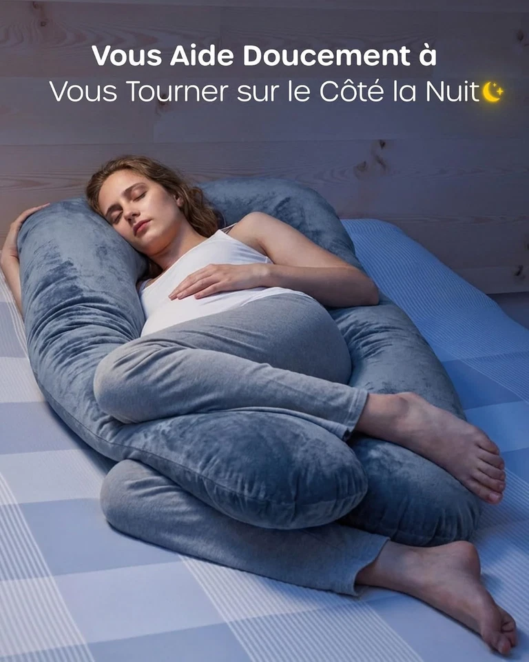 Coussin grossesse U Nuliie oreiller corps complet housse velours gris - Photo 4/4
