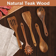 Wood Kitchen Utensils Set, 5 Pcs Natural Acacia Wooden Spoons for Cooking, Wo...