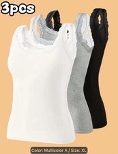 Women s 3pc Lace Trim Scoop Neck Wide Strap T...