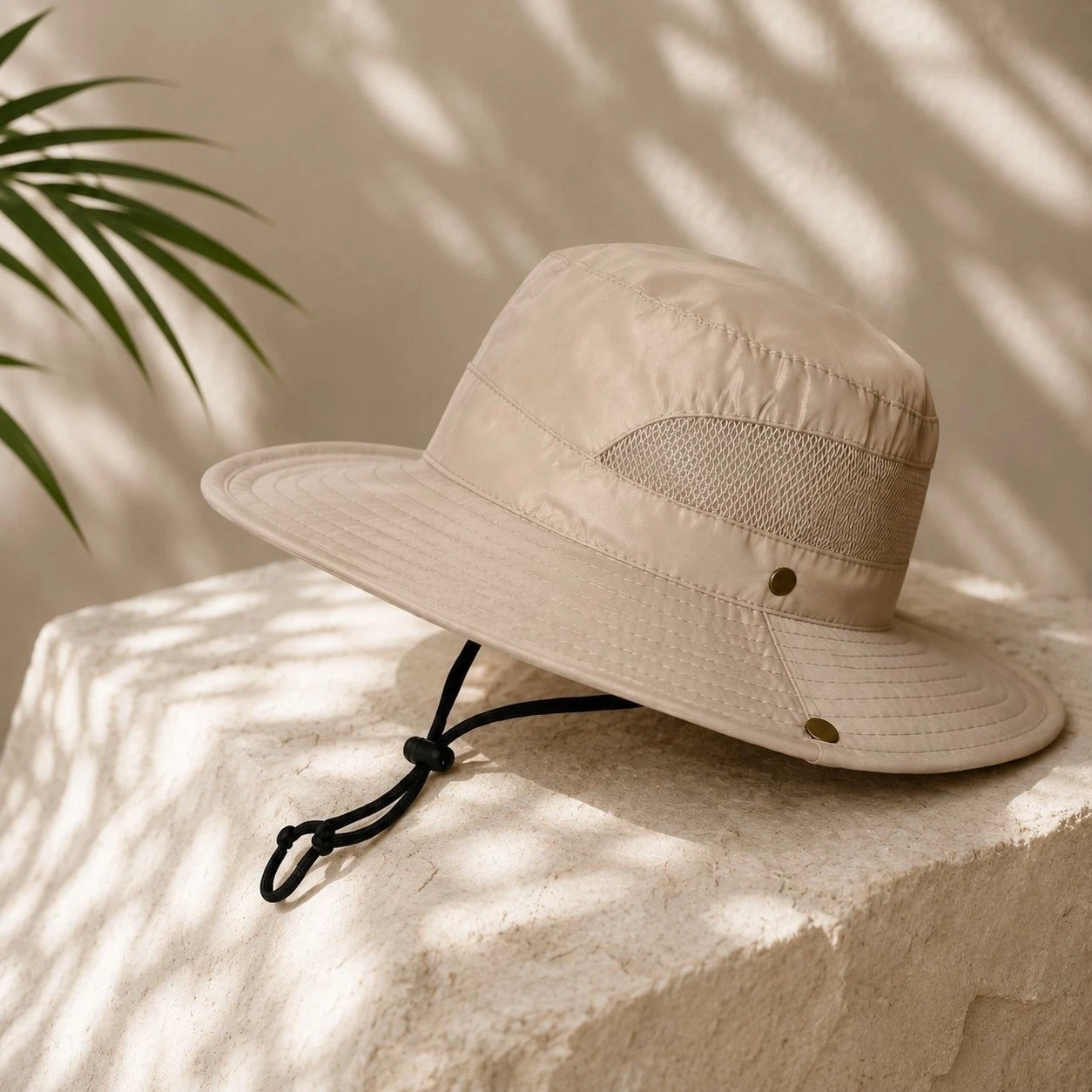 Wide Brim Safari Sun Hat Beige UV Protection Fish Hiking Beach Packable Outdoor