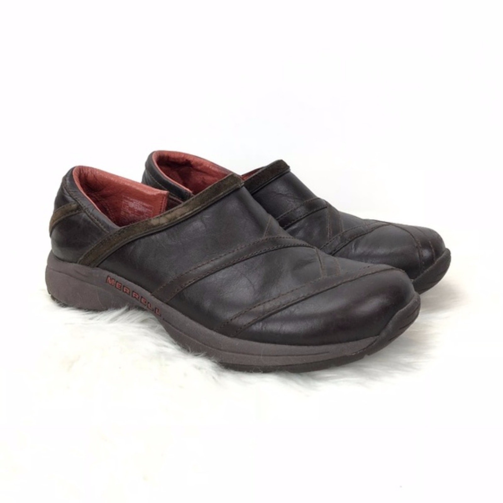 Zoccoli da trekking Merrell 9 5 donna in pelle marrone slip on