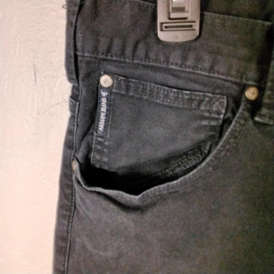 Parche trasero Armani Jeans J28 ajustado para hombre 38x34 negro denim botón mosca AJ Eagle Foto 4 de 4