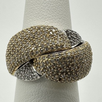.9TCW Diamant Cluster Ring 14K massiv bicolor Gold Größe 6 / 9,6 g