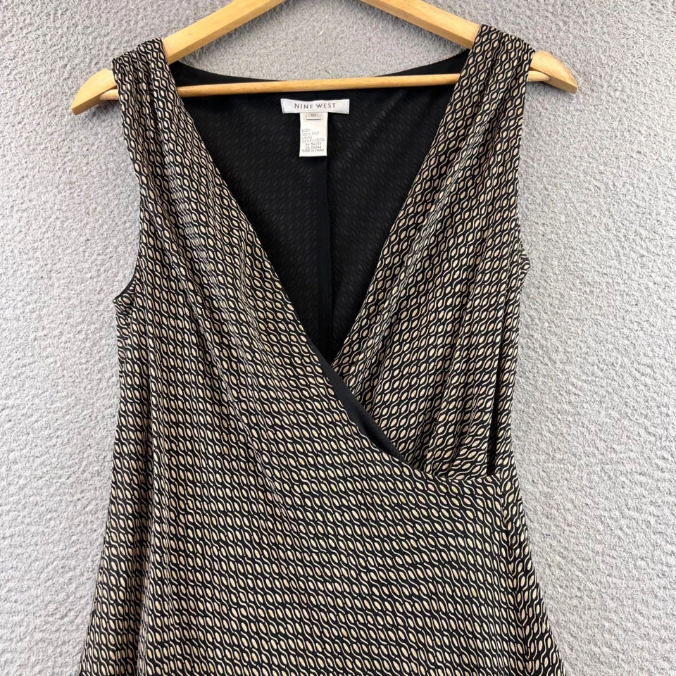 Vintage NINE WEST Womens Sleeveless Wrap Dress Size 10 Geometric Print Silk - Image 3 of 4