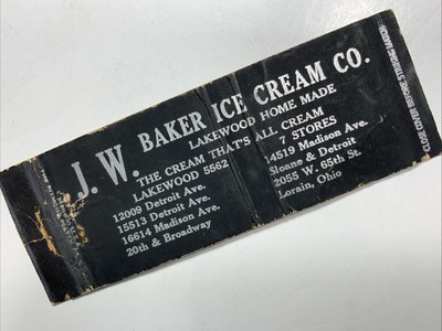 Lorain Ohio Full Length Matchbook Cover Baker Ice Cream