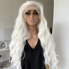 Long Wavy White Heat Resistant Hair Frontal T Lace Wig Pre Plucked