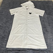 Disney Store Mickey Mouse Blanco Terry Paño Cremallera Capucha Natación Cubre S/M