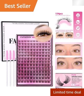 Complete Eyelash Extension Kit with 154 Wispy Lash Clusters & Brushes - No Glue