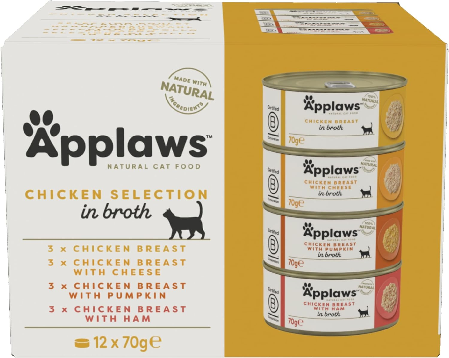 Applaws Natural Wet Cat Food Tin, Chicken Multipack Selection in Broth 70G (Pack