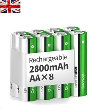 8 Pack of 2800mAh Rechargeable AA Batteries - Safe, Durable, Ready to Use 2.12 per battery