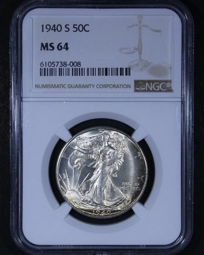 1940-S Walking Liberty Half Dollar - 50c NGC MS64 - Nicely Toned!
