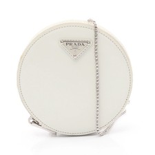 PRADA Spazzolato Chain Shoulder Bag Enamel Leather White with Gold #RC4133