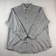 Pronto Uomo Mens Gray Non Iron Cotton Dress Shirt 18.5 34/35 Long Sleeve Twill