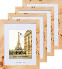 Elegant 11x14 Burl Wood Picture Frames Matted to 8x10 - Family Photo Decor