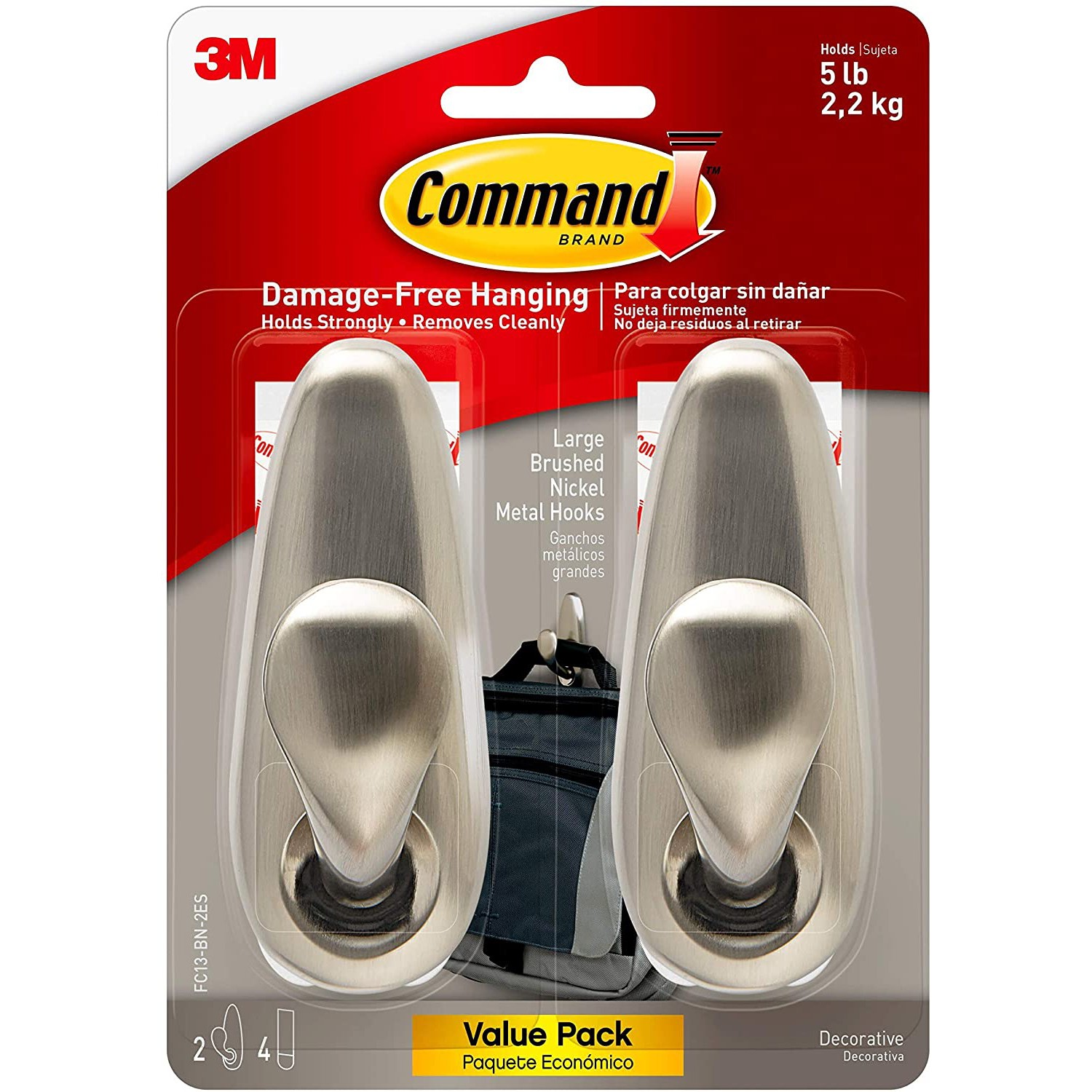 Command Large Forever Classic Hook [Removable]: 2-pack (Brushed Nickel)