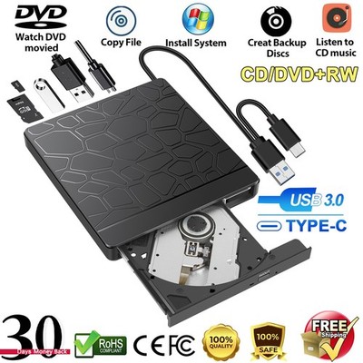 USB 3.0 Type C Externes CD/DVD Laufwerk Brenner Player für Laptop PC Windows Mac