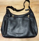 STONE Mountain Black Soft Leather Shoulder Bag 10 x 9" w/ Zipper Closure