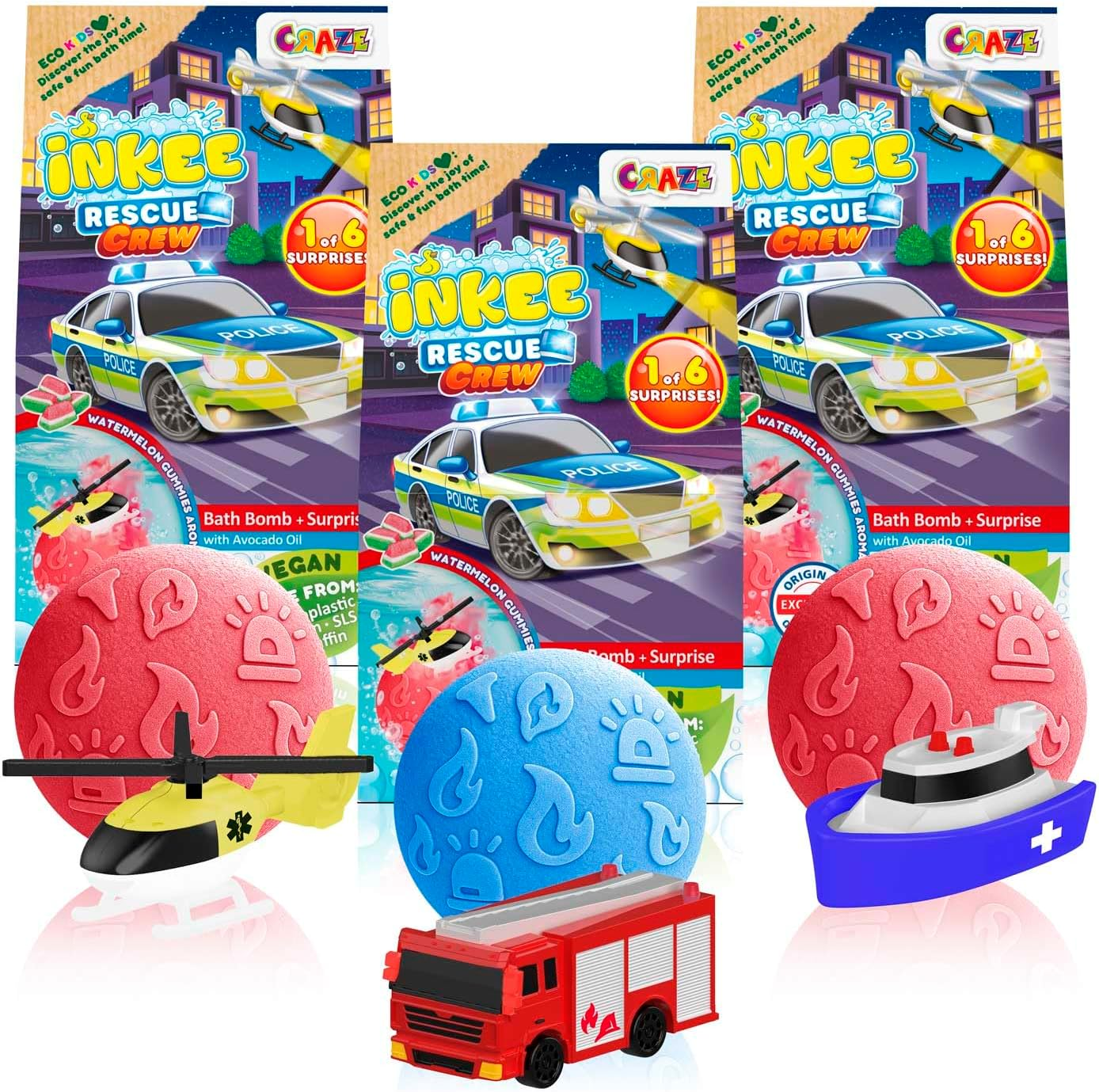 Surprise Bath Bomb Rescue Crew – 100G Watermelon Scented Bath Bomb Toy with Mons