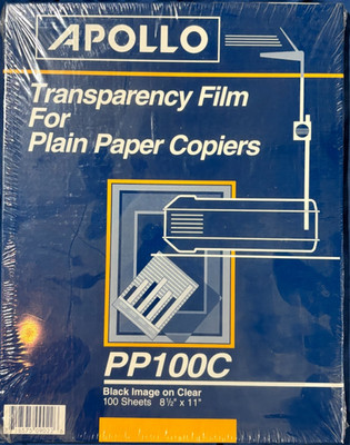 Apollo PP100C Transparency Film 8-1/2 x11-Inch 100 Sheet Box NIB Black on Clear