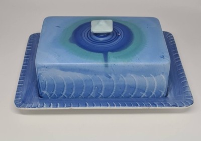 Shelley Harmony Tropfgeschirr große bedeckt Butterdose 1930er Tropfglasur blau 8''