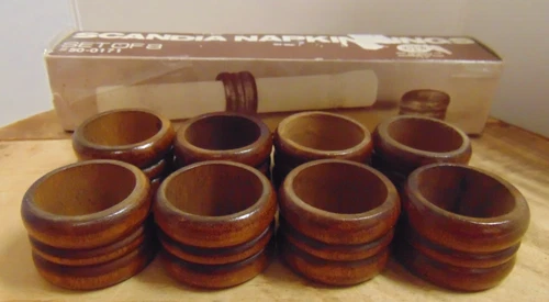 Scandia Wooden Napkin Rings Set of 8 With Original Box Vintage