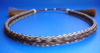 Western Decor Cowboy HAT BAND Braided Brown/White Horsehair Double Tassel