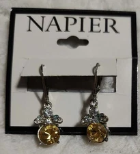 Vintage Early 200s Napier Honey Bee Earrings Dangle Drop Amber Stone Brand New C