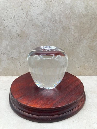 1940s Signed STEUBEN Apple Crystal Art Glass Paperweight- Broken Stem